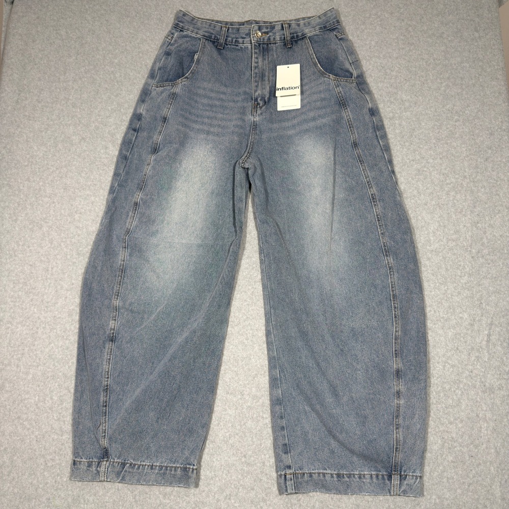 Inflation Womens L Baggy Barrel Jeans Light Wash Streetwear Grunge Y2K NWT